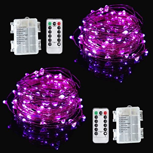 2 Pack String Lights Purple Viewpick 10M 100 LEDs Fairy Lights Remote Wireless Dimmable LED String Lights Flexible Copper Wire Battery Operated