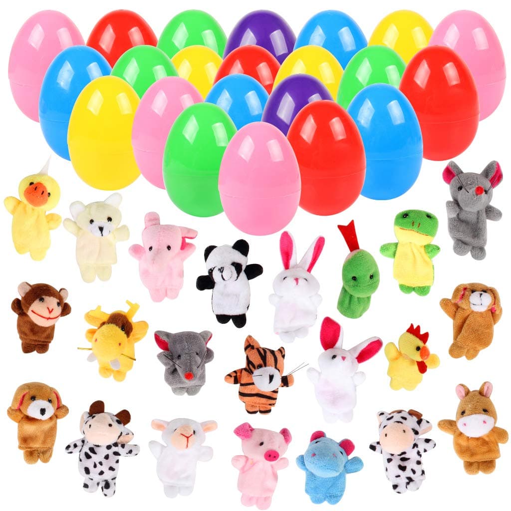 Easter Eggs Set Filled with Plush Animal Finger Toy,2.5 Inch 22 Piece Mini Velvet Finger Puppets Easter Gift for Kids.