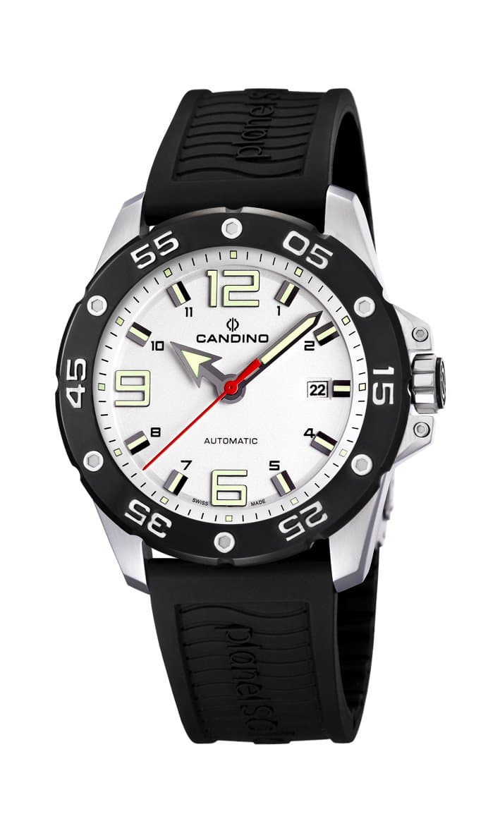 Men's Automatic Watch with White Dial Analogue Display and Black Plastic Or Pu Strap C4453/1
