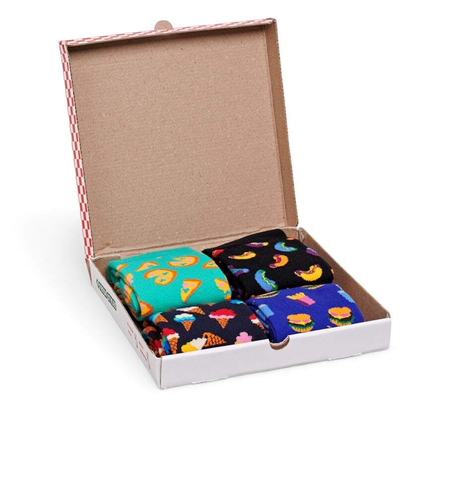 Happy Socks 4-Pack Junk Food Socks Gift Box, Black/Green/Blue