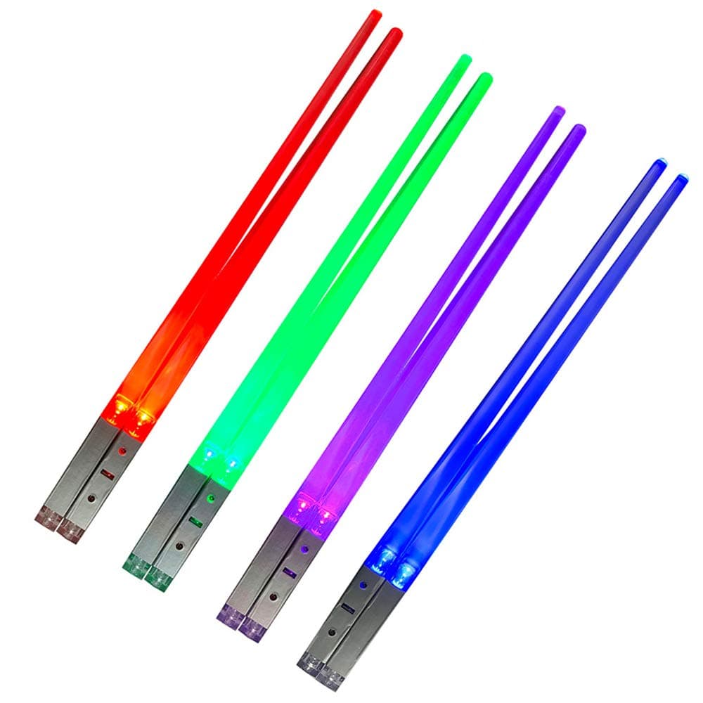 LED Light Up LightSaber Chopsticks,Sandistore Reusable Durable Eco-friendly Lightweight Portable BPA Free Food Safe Kitchen Dinner Party Utensil Tableware Toy Gift (4Pairs)