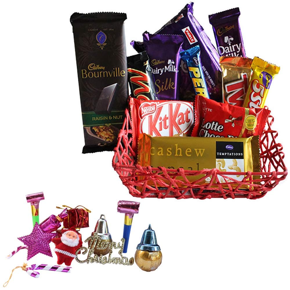 SFU E Com Christmas Chocolate Basket Hamper | Christmas Chocolate Combo | Christmas Kit ( Stars, Santa Key Chain etc.) | 448