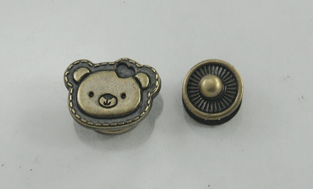 4 sets.Antique Brass Teddy Bear Head Snaps Buttons Fasteners Rivets Studs Decorations Findings 16 mm. BR 17 RC