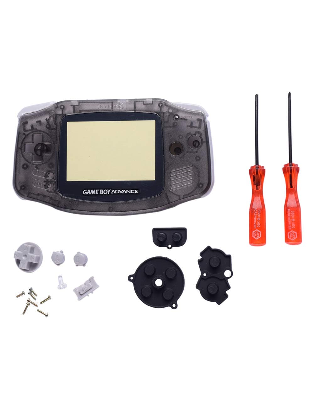 Full Parts Replacement GBA Case Housing Shell Repair Part Case Cover, Rubber Buttons, Cross Y Screwdrivers SPDYCESS