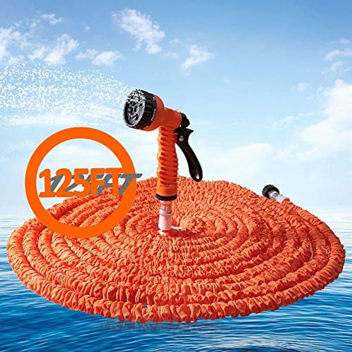 125FT Expandalble Garden Hose Wate Pipe with 7 Modes Spray Gun (orange)
