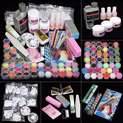 DATEWORK 42pcs Acrylic Nail Art Tips Powder Liquid Brush Set Kit