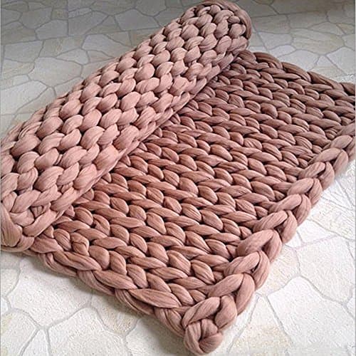 eacho Chunky Knit Blanket Handmade Bulky Sofa Pet Mat Soft Knitting Throw Bed Rug Blanket Bedroom Decor, Kahki, 24"24"