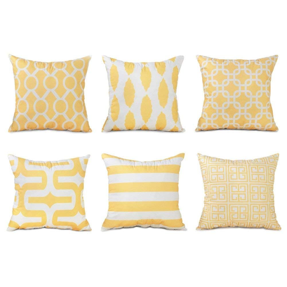 Topfinel Yellow Cushion Cover Microfiber Decorative Square Throw Pillow Cases for Sofa Bedroom 20 x 20 Inch, with Invisible Zipper 50cm x 50cm, Set of 6