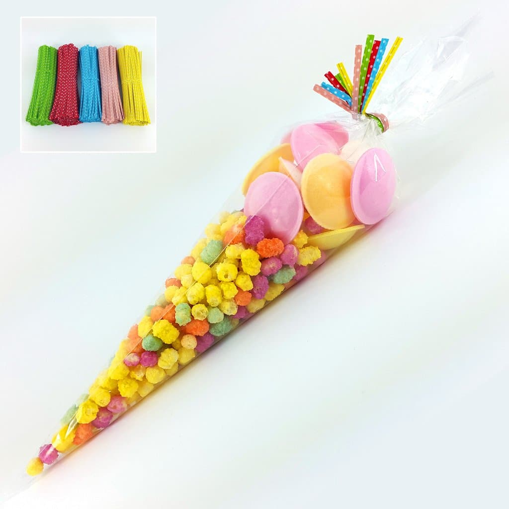 Cellophane Clear Cone Plastic Cone Bags - with Red Twist Ties - Choose Your Quantity - blu SKIDDOO (TM)