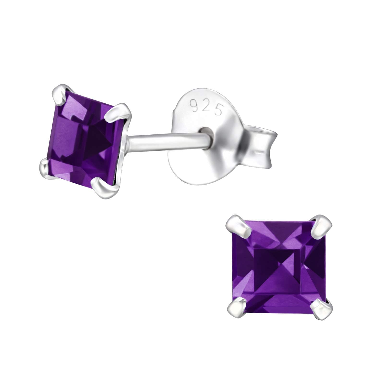 Emerald Butterfly925 Sterling Silver with sparkling Crystals small square stud earrings 4mm in various sparkly colours anti allergy hypoallergenic nickel free jewellery ladies sensitive ears gift box