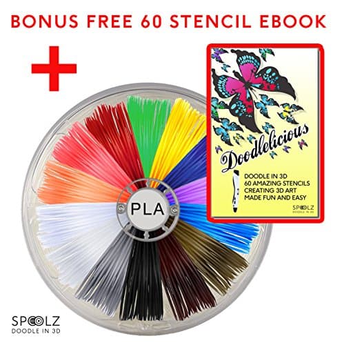 FLASH SALE: 3D Pen Filament Refills 60 STENCIL EBOOK &amp; BONUS GLOW IN THE DARK COLORS 1.75mm PLA Pack of 12 Different Colors -20 Feet each - 240 Linear Feet