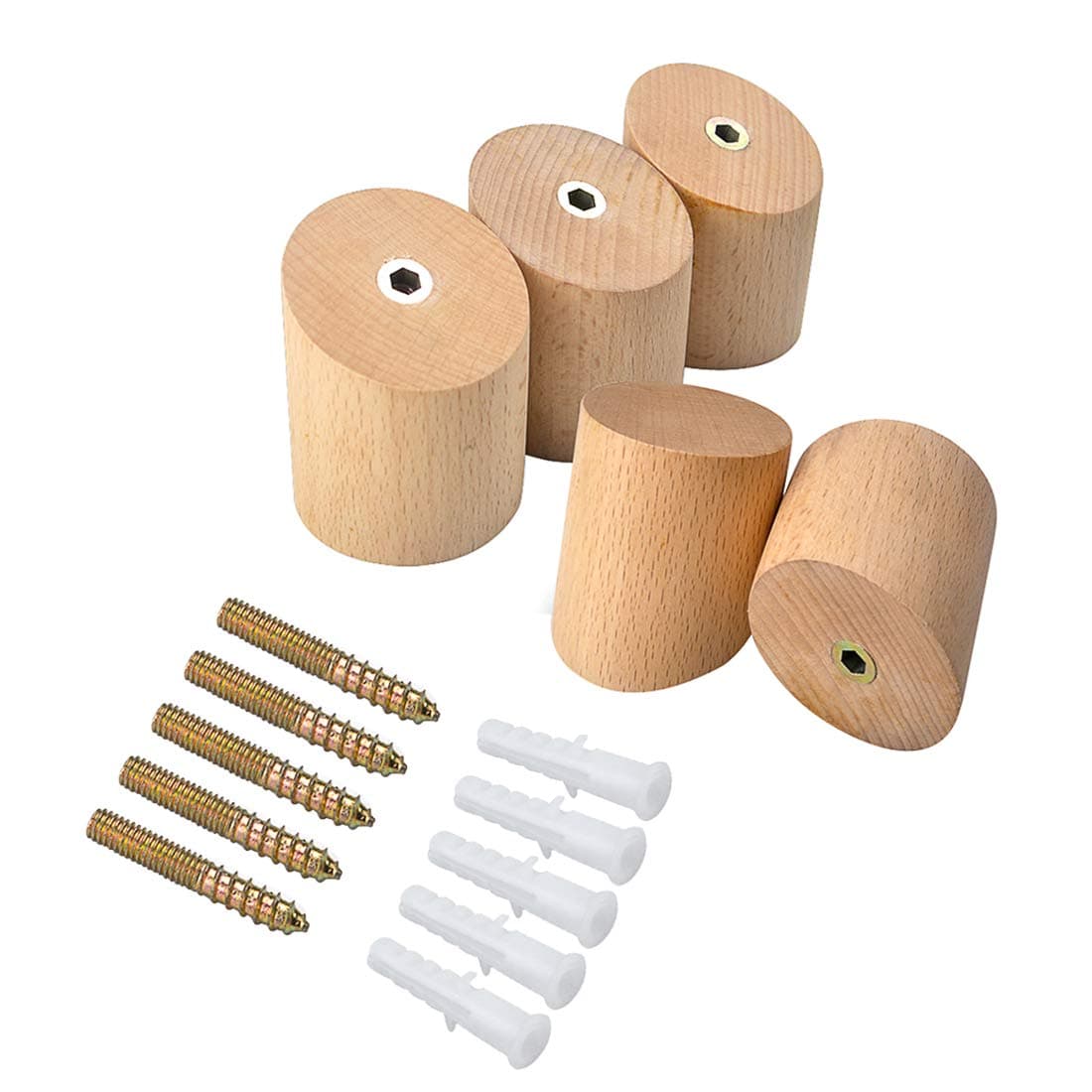 INHDBOX Wall Mounted Wooden Coat Hook Hat Hanger, 【5 Pcs】 Vintage Minimalist Organizer Craft Hat Rack Hooks