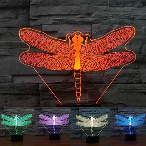 Animal Lovely Cute 3D Dragonfly Night Light Touch Switch Decor Table Desk Optical Illusion Lamps 7 Color Changing Lights LED Table Lamp Xmas Home Love Birthday Children Kids Decor Toy Gift