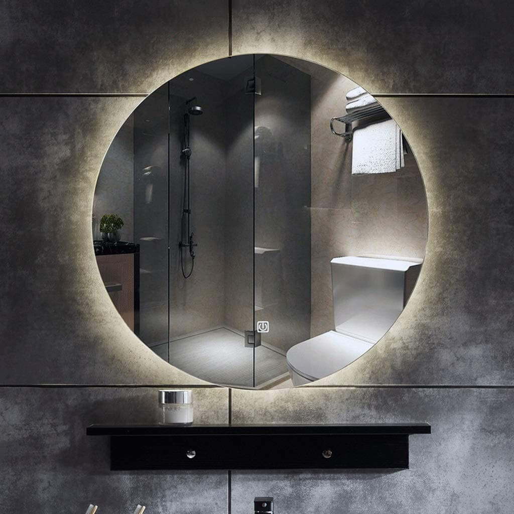 JKFZD Modern Wall Mounted Illuminated LED Backlit Frameless Bathroom Mirror Touch Control Round Wall Mirror Diameter 500mm 600mm White Light Warm Light Switchable (Size : 60cm)