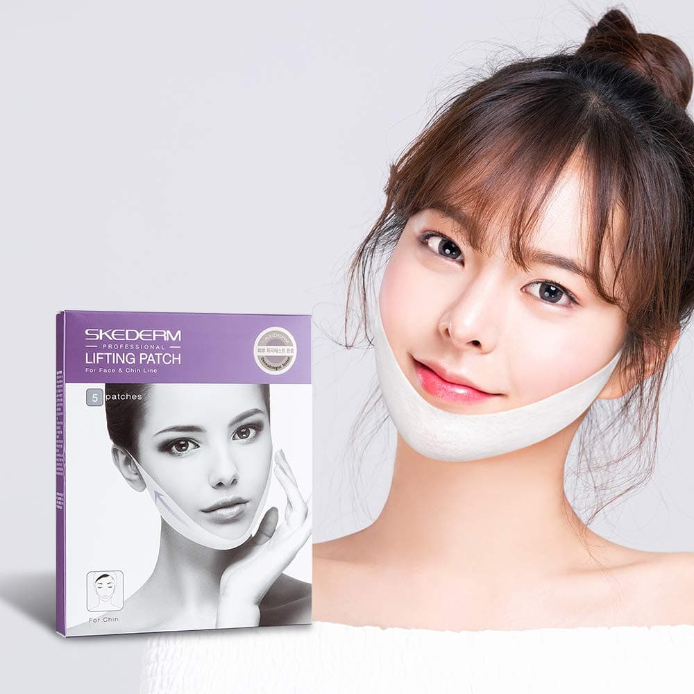 SKEDERM Lifting Patch for Face and Chin Line, Reduces Double Chin, V Line, Chin Up, Firming and Moisturizing Mask Pack of 5