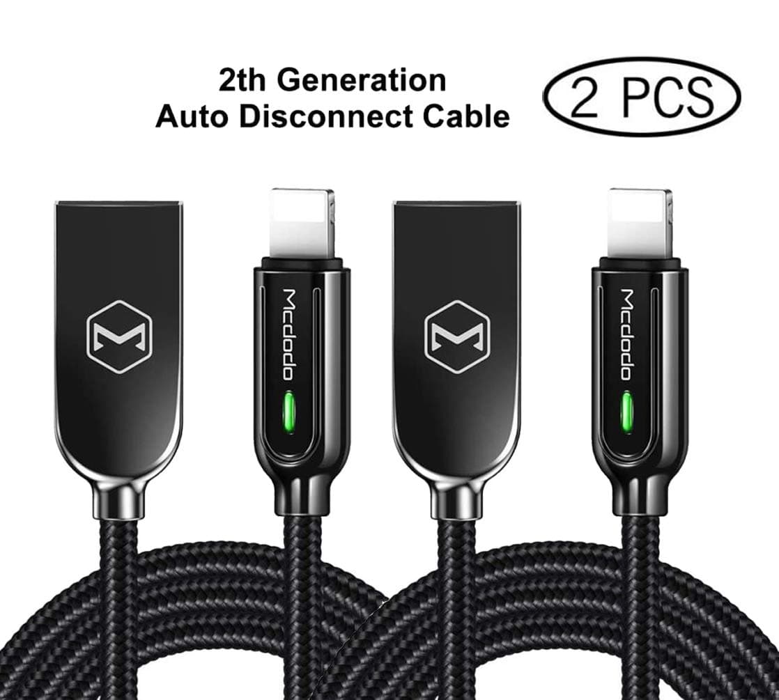 mcdodo Smart LED Auto Disconnect Charger Cable ,6ft Smart Reversible Nylon Braided USB Charger Cord Compatibility with Phone X /8/7/6 /6plus /5s(2pieces)