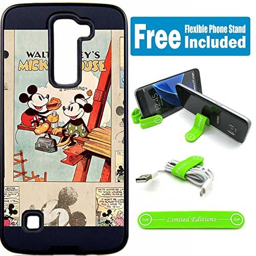 LG Stylo 2 Plus (MS550) Hybrid Armor Defender Case Cover with Flexible Phone Stand - Disney Mickey Mouse Old Cartoon