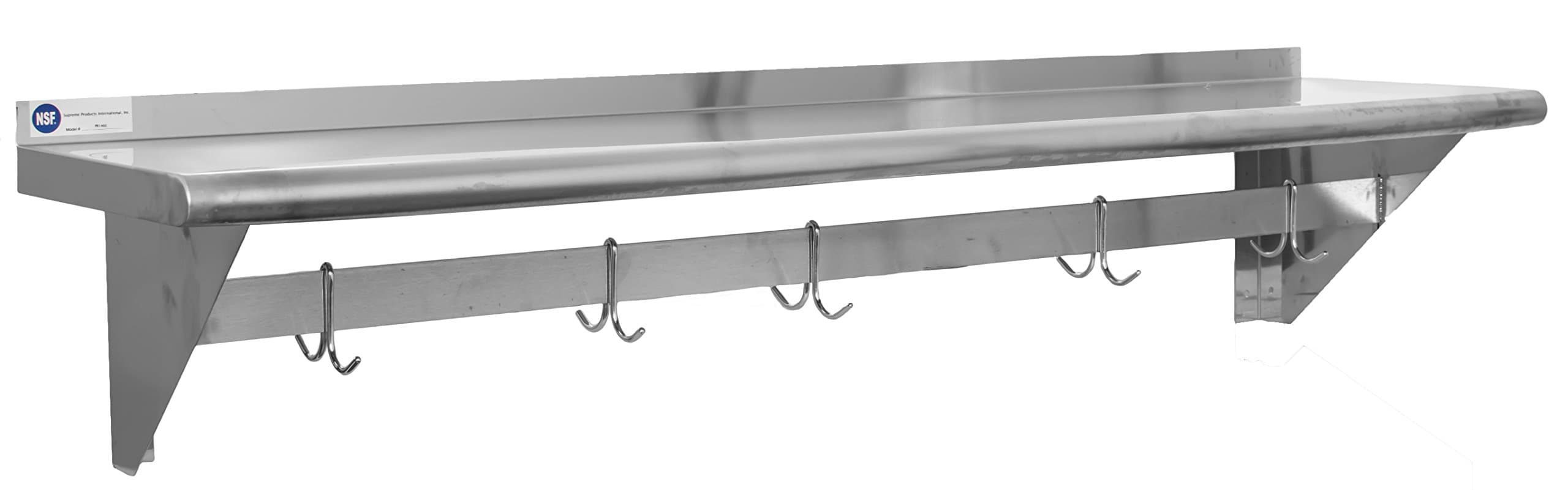 Gusto - 14" x 60" Stainless Pot Rack Shelf with 3 Hooks, Each