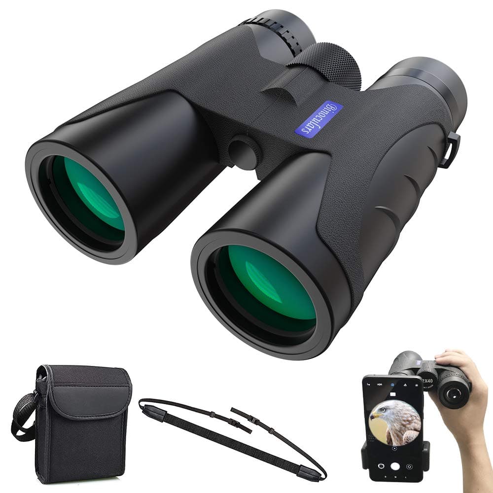 Binoculars High Power, 12x40 Compact Binoculars with BAK4 Prism, FMC Lens, Fogproof & Waterproof Vision Clear for Adults Bird Watching Traveling Sightseeing with Phone Clip