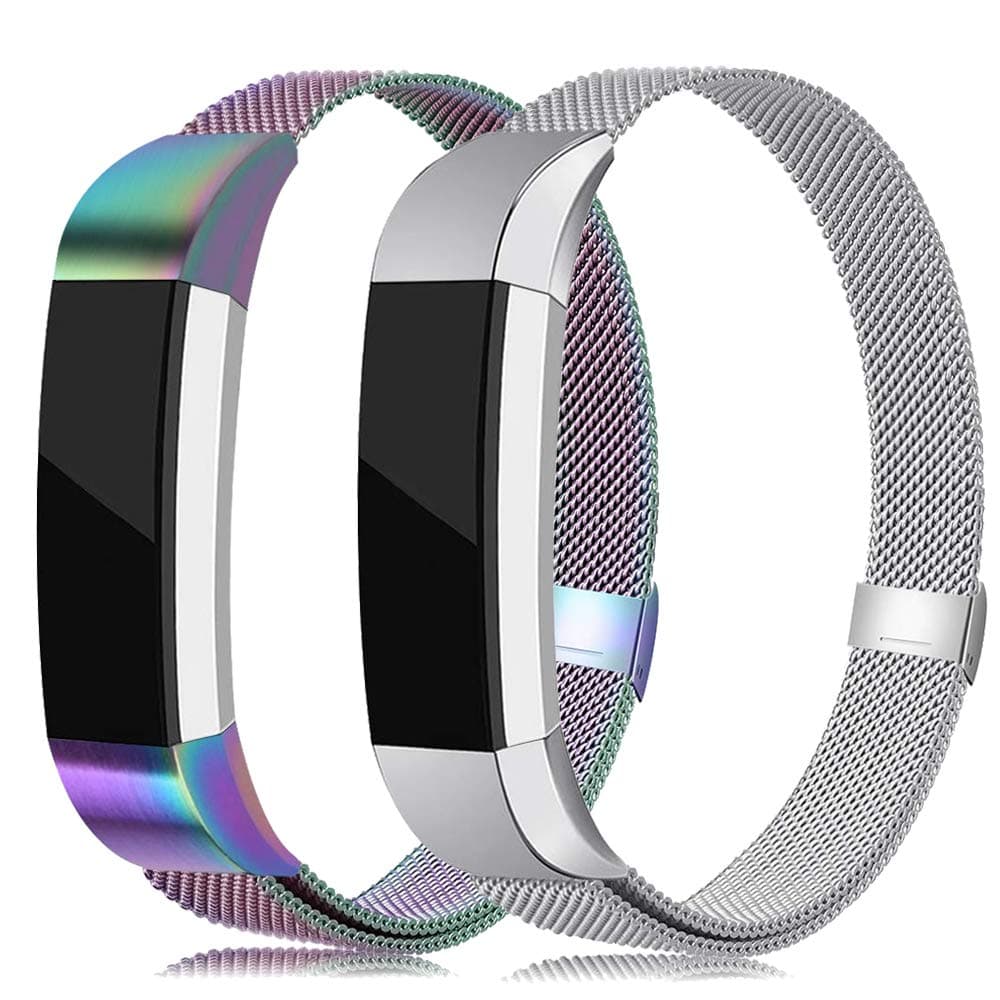 LNOOIU Metal Bands Compatible with Fitbit Alta, Replacement for Alta HR Stainless Steel Bands Adjustable Accessory Wristband for Alta Bracelet Women Men Girls Boys(2 Pack Large A)