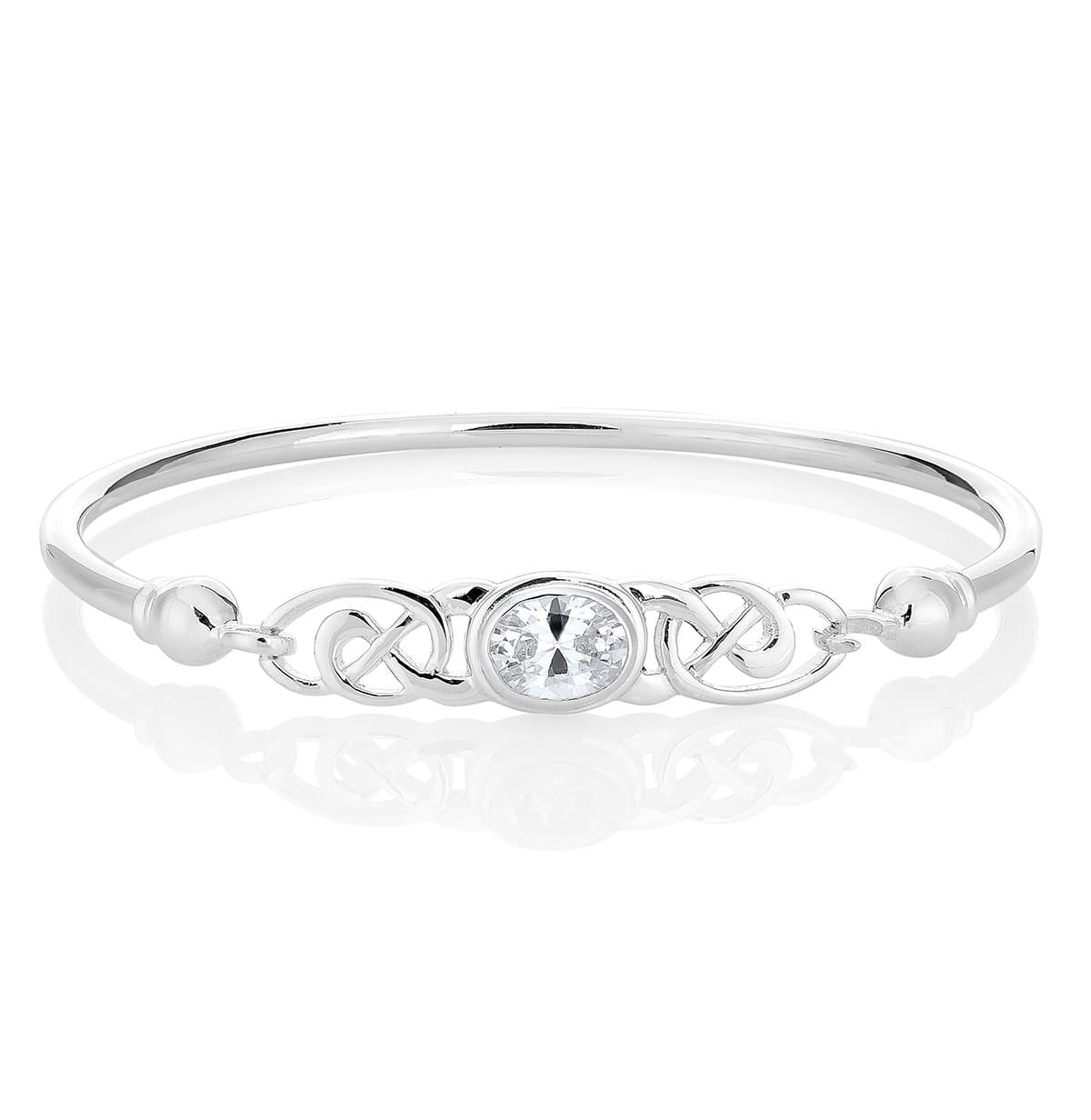 DTPsilver925 Sterling Silver Bangle/Bracelet - Trinity Knot - Celtic Collection - Various Natural Gemstones