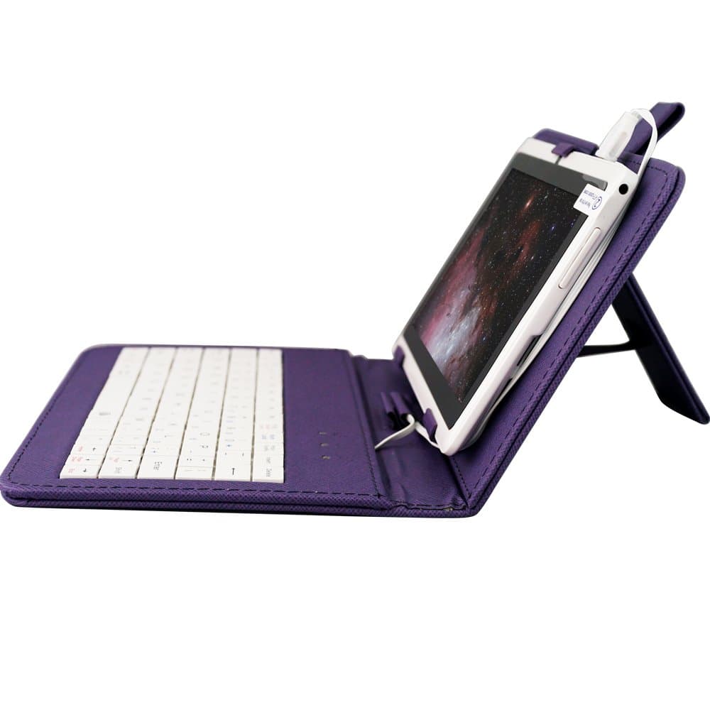 YUNTAB Universal 7" tablet keyboard case for 7inch q88 tablet android pc, Micro USB 2.0, PU Leather Protective clip tablets cover for android tablets,Samsung Nokia smart phone (Purple)