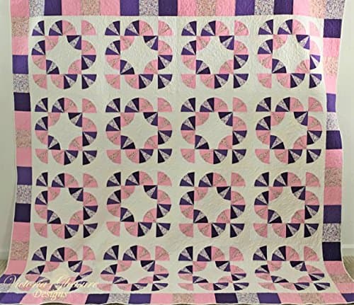 Pink and Purple Spring Fan Quilt With Two Matching Pillows