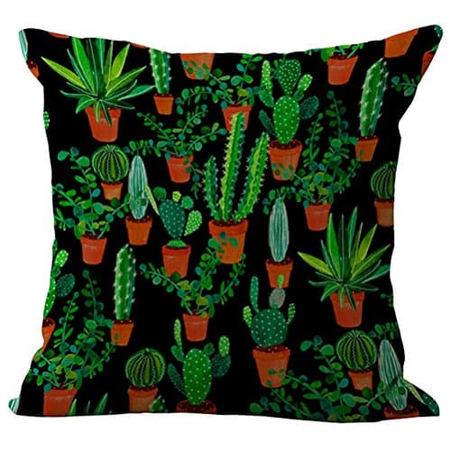 Sunshine06 Cactus Pattern Vintage Cotton Linen Square Throw Pillow Case Decorative Cushion Cover Pillowcase Cushion Case for Sofa Bed Chair18 X 18 Inch (D)