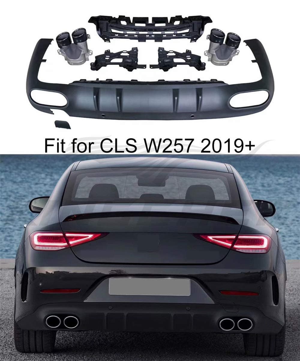 Kingcher Rear Bumper Diffuser Lower Lip Spoiler with Exhaust Muffler for Mercedes Benz CLS Class W257 Base 2019