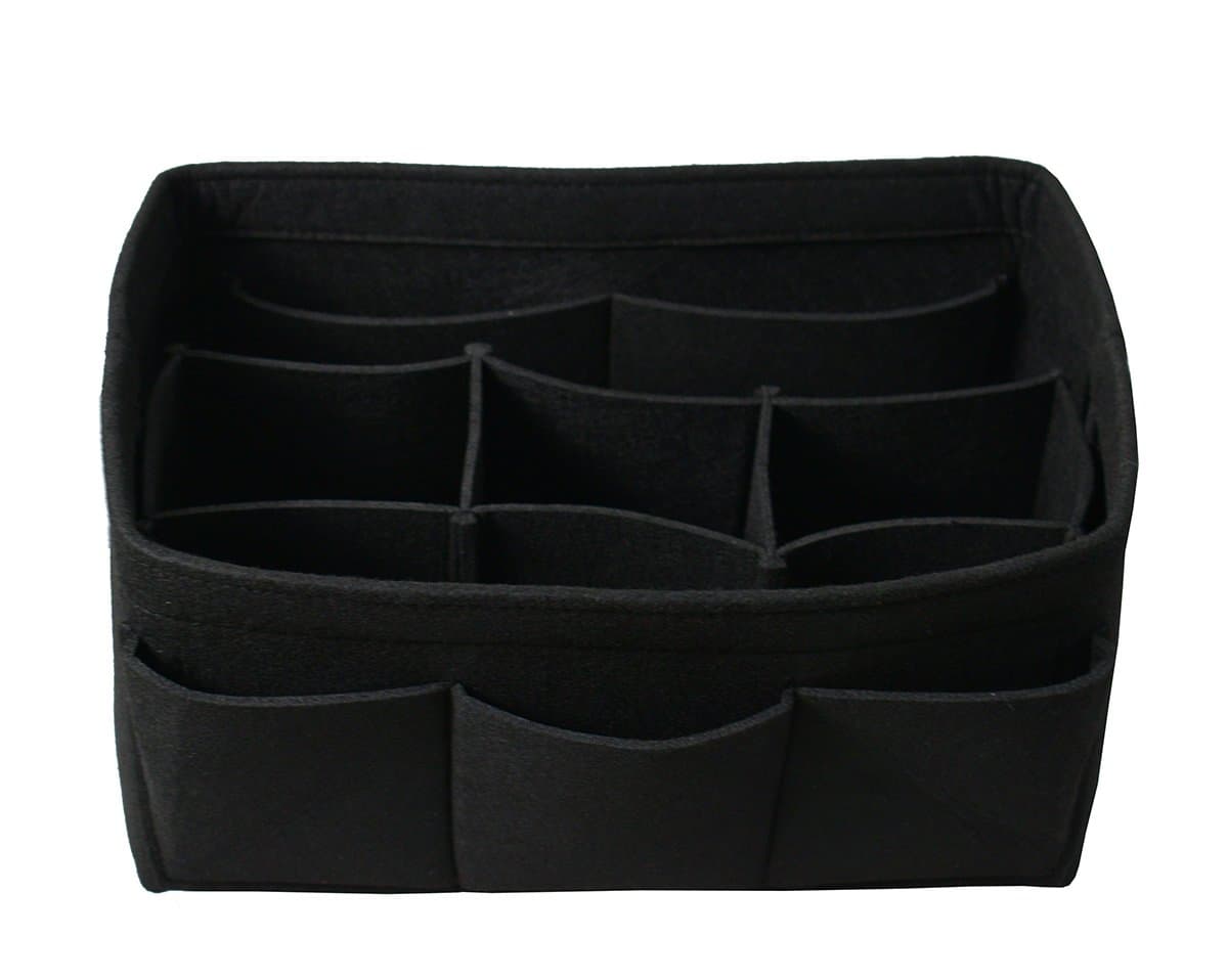 Felt Handbag Organizer, Insert Purse Organizer 12 Pockets Structure Shaper 3 Sizes Black L