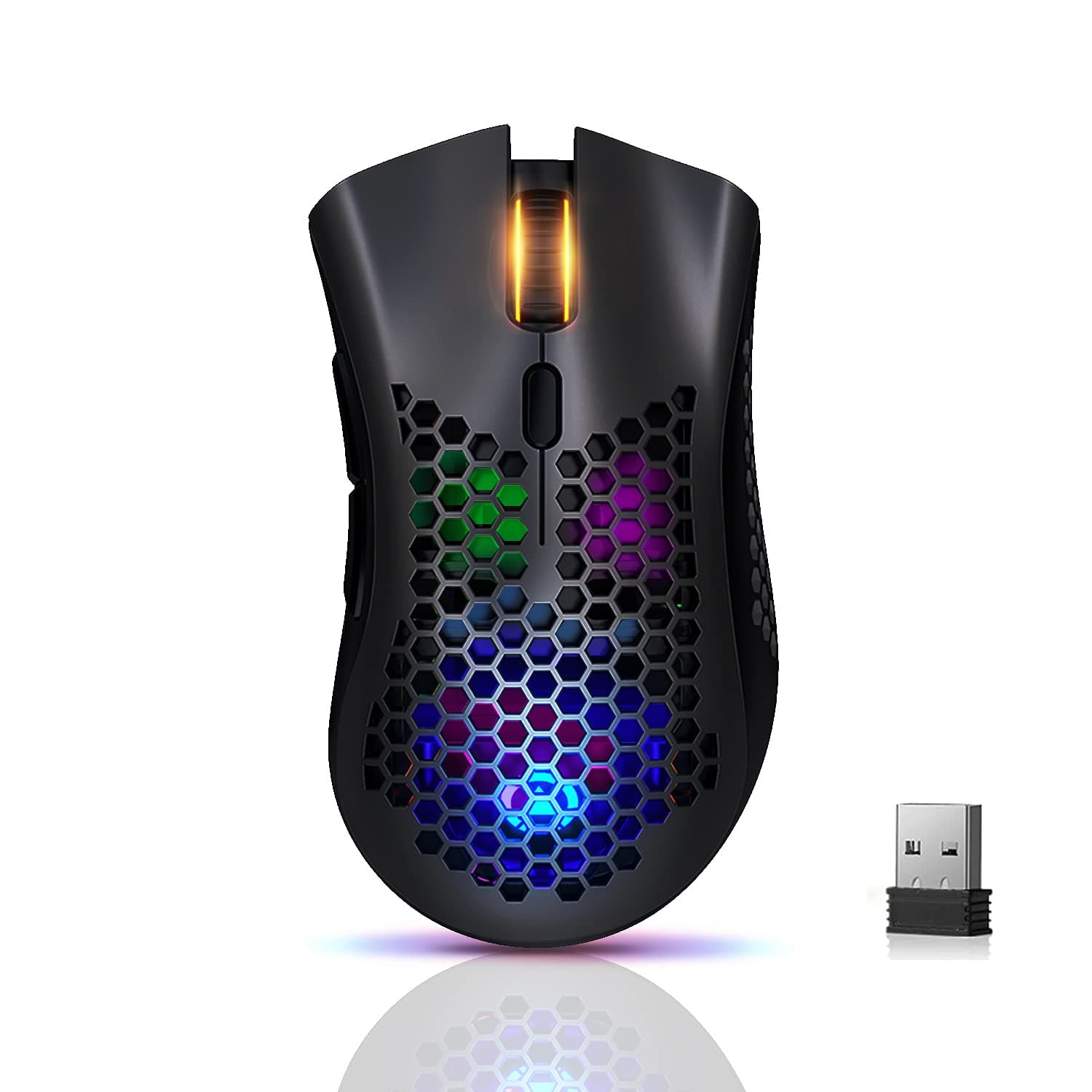 Mashiro Wireless Gaming Mouse, Gaming Mice with Honeycomb Shell, 7 Sensitive Buttons, RGB Backlight, 3 Adjustable DPI, Ergonomic USB Optical Wireless Mouse for Laptop, PC, Computer, MacBook