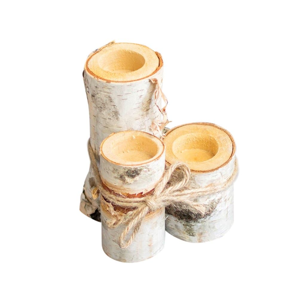 Natural Birch Tree Branch Candle Holder Trio, Wood Bundle, 6 inch, Woodland Wedding Centerpiece, Party & Event Decor, (2 Pack)