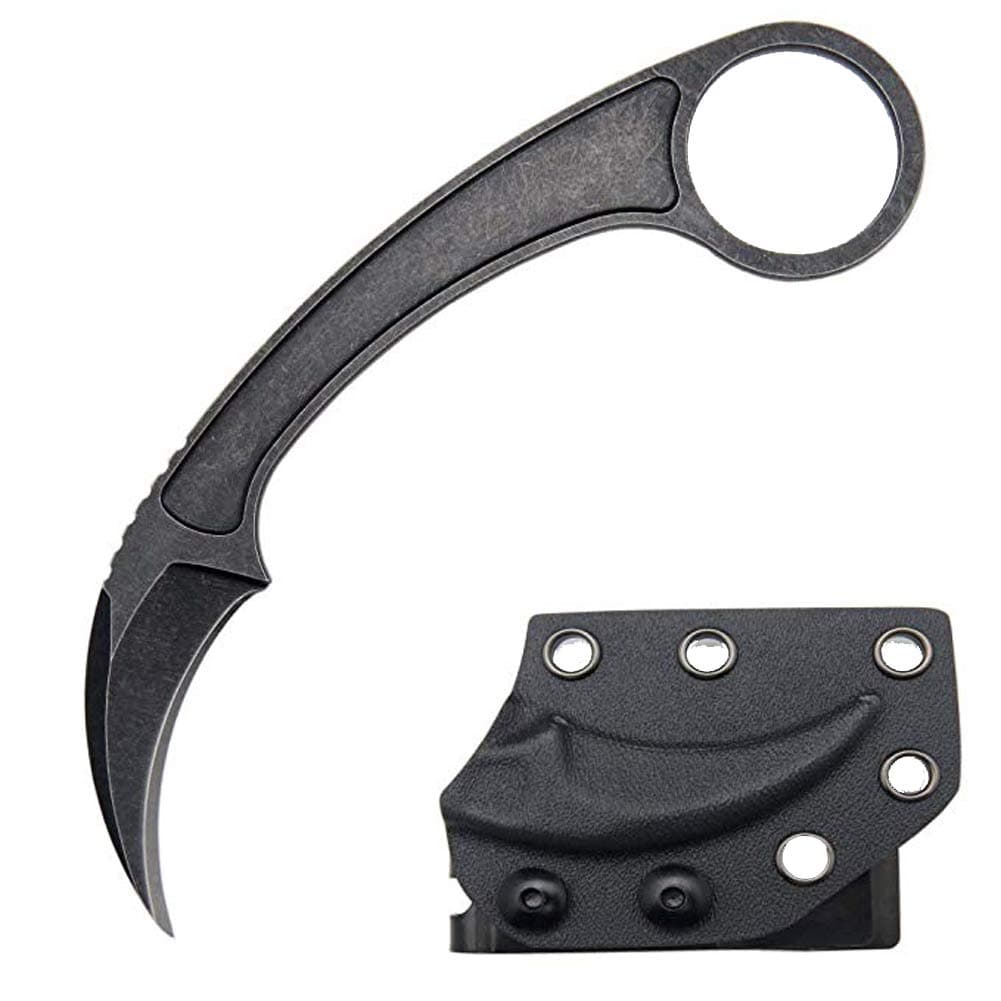 Promithi 5.2 Inch Karambit Claw Knife with Kydex Sheath Fixed Blade Tactical Knife D2 Steel Blade Outdoor Hunting, Survival, Tactical and EDC Tool