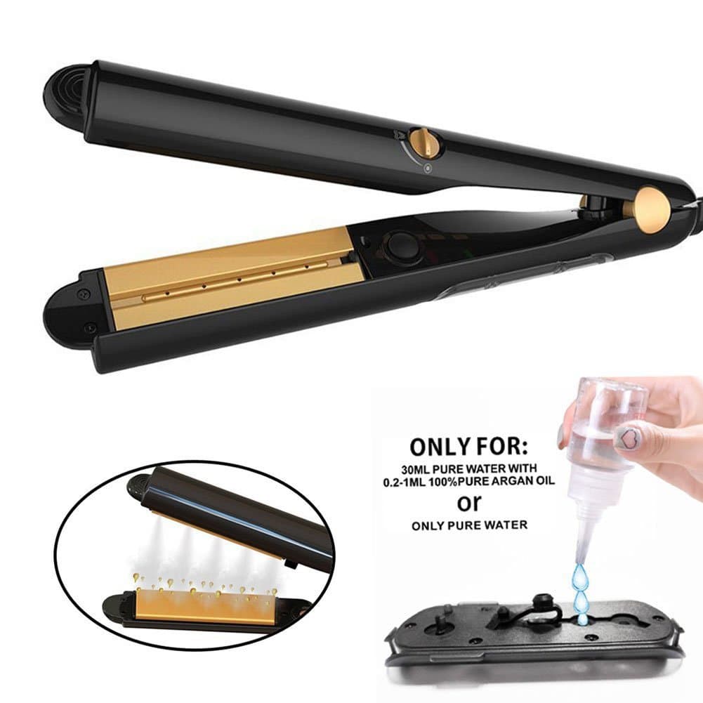 Professional Flat Iron and Curling Iron with Spray for Hair, JOLIFILE 2 In 1 Hair Straightener and Curler with 1 1/4 Inch 3D Floating Titanium Plate Argan Oil Infusion Treatment