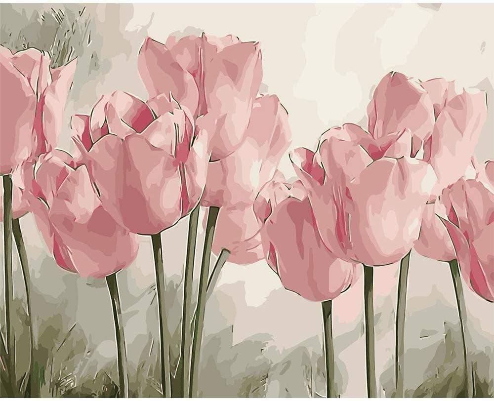 WAYATI DIY 5D Painting with Diamonds Full Drill Diamond Dots Rhinestone Picture (Oil Paint Pink Tulips)