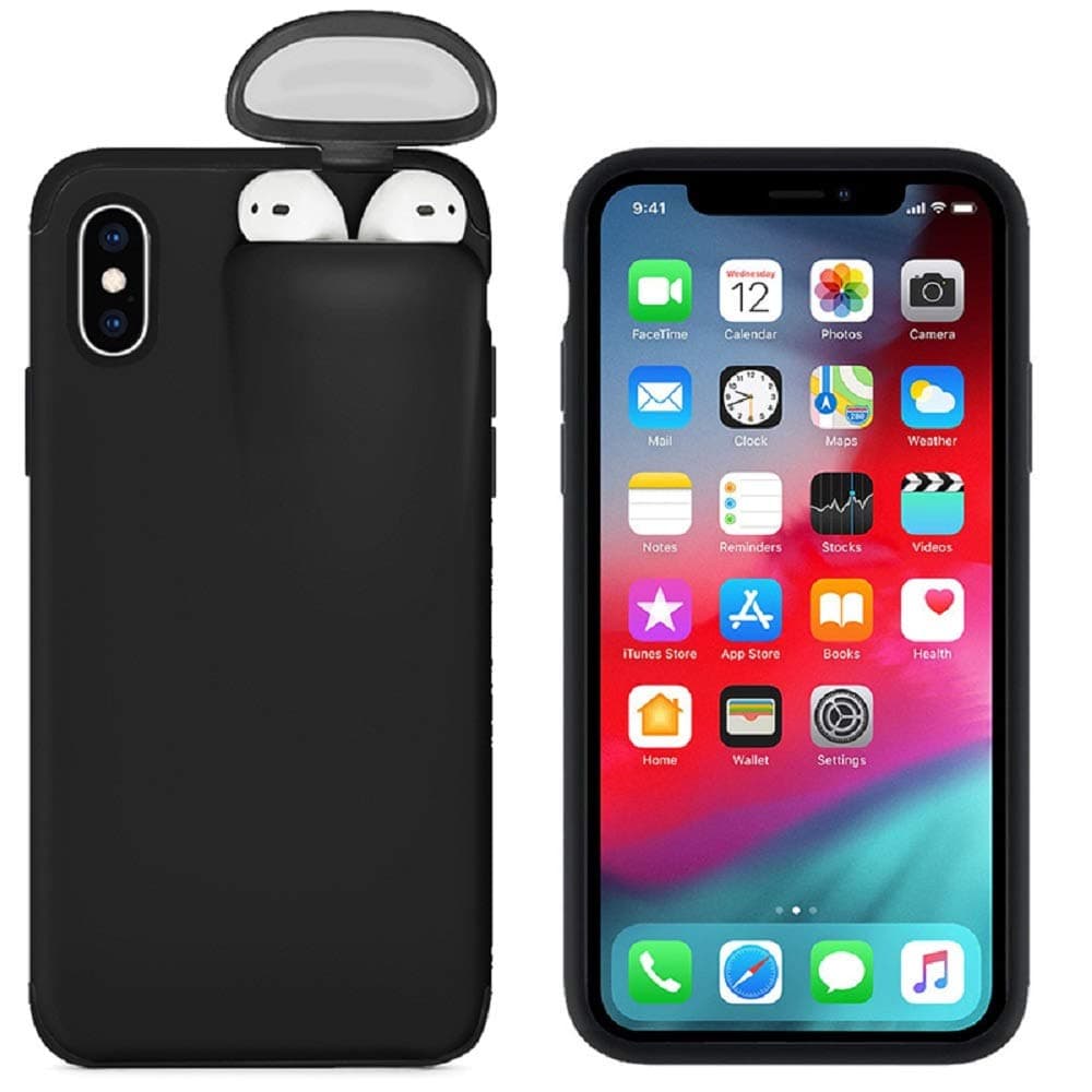 DAYA 2 in 1 for Iphone&Airpods case,Slim Rubber Anti-Scratch Skin Protective Bumper Cover (For iPhoneXS/X 5.8inch, Black)