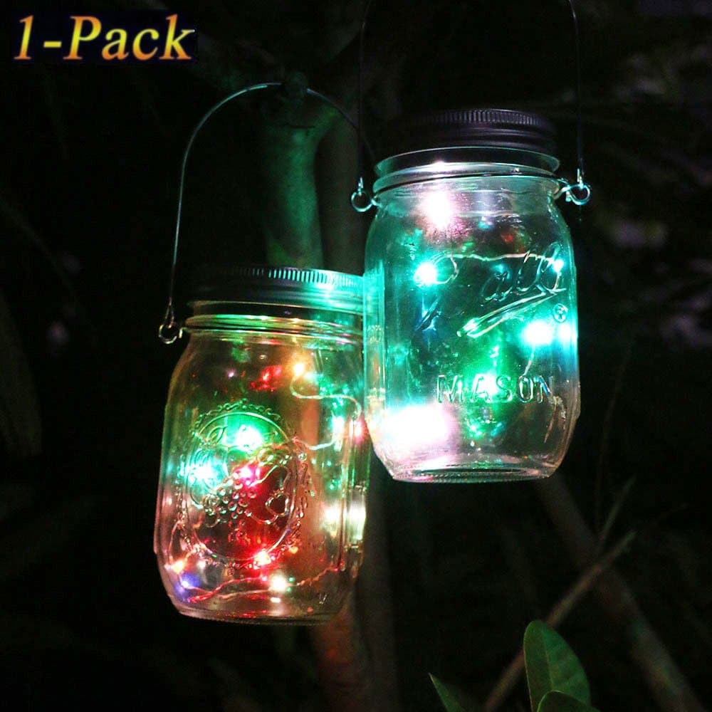 Mason Jar Lights, Solar Mason Jar Lids Insert with 10 LED Fairy String Lights for Christmas Wedding Holiday Party, Garden Decor Solar Night Light-1 Pack (Multi-colored)