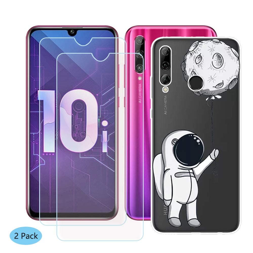 SZJCKJ Transparent Case + 2 X HD Screen Protector for Huawei Honor 10i (6,21"), Premium Clear Film Protector Tempered Glass - Ultra-Thin Protective Cover TPU Protection Shell Silicone - MQ17