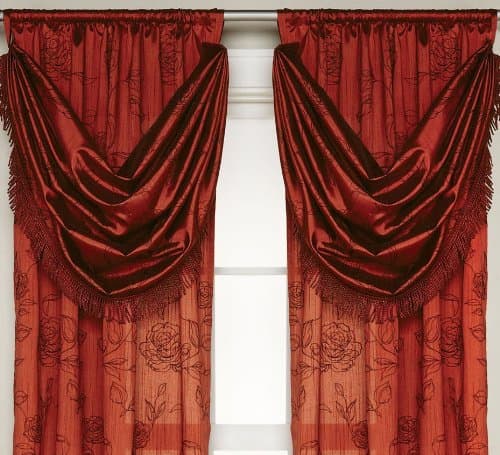 Carrington Cinnabar 40" W x 63" L Rod Pockets Panel Drapes Curtains Roses Burgundy / Red