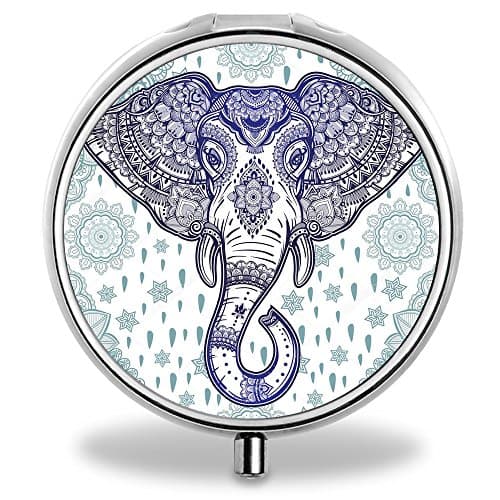 ONSPACE Portable 3 Slots Medicine Box, Round Compartment Unique Design Silver Metal Pill Box for Pocket/Purse/Travel Medicine Case, Small Vitamin Box-Elephant