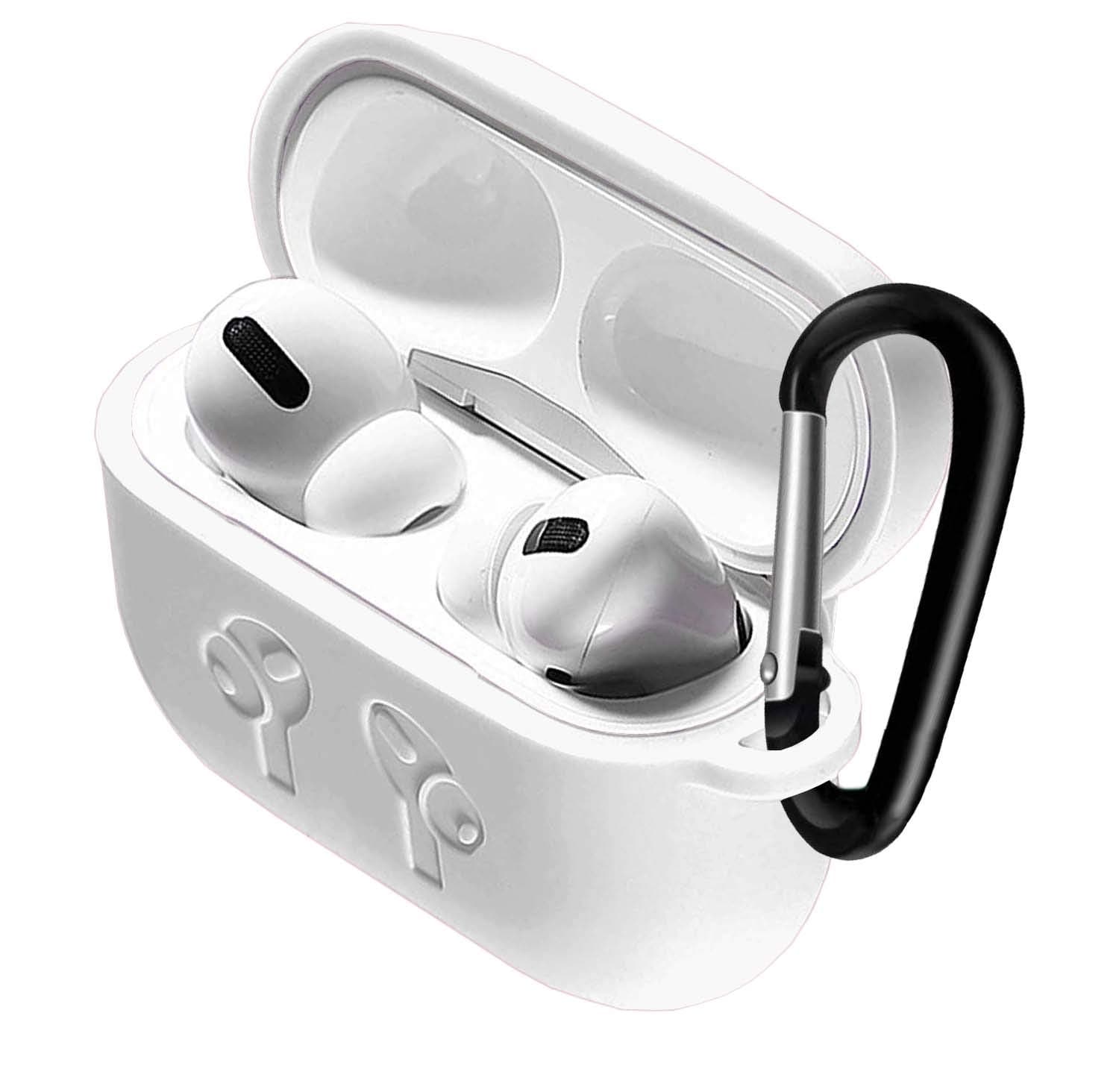 Case Compatible for Apple AirPods Pro Case,with Anti-Lost Carabiner.[Front LED Visible] Protective Silicone Cover and Skin Shockproof Case Cover Portable & Protective Silicone Skin Cover-White