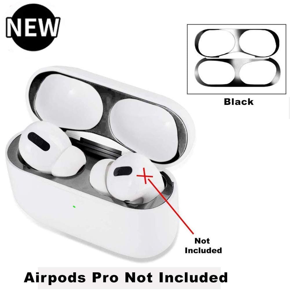Cellfather® Dust Guard Compatible with AirPods Pro Case Dust Guard Sticker Protect from Iron Metal Shavings for AirPods 3rd Dust Proof Film Accessories (Black Set)