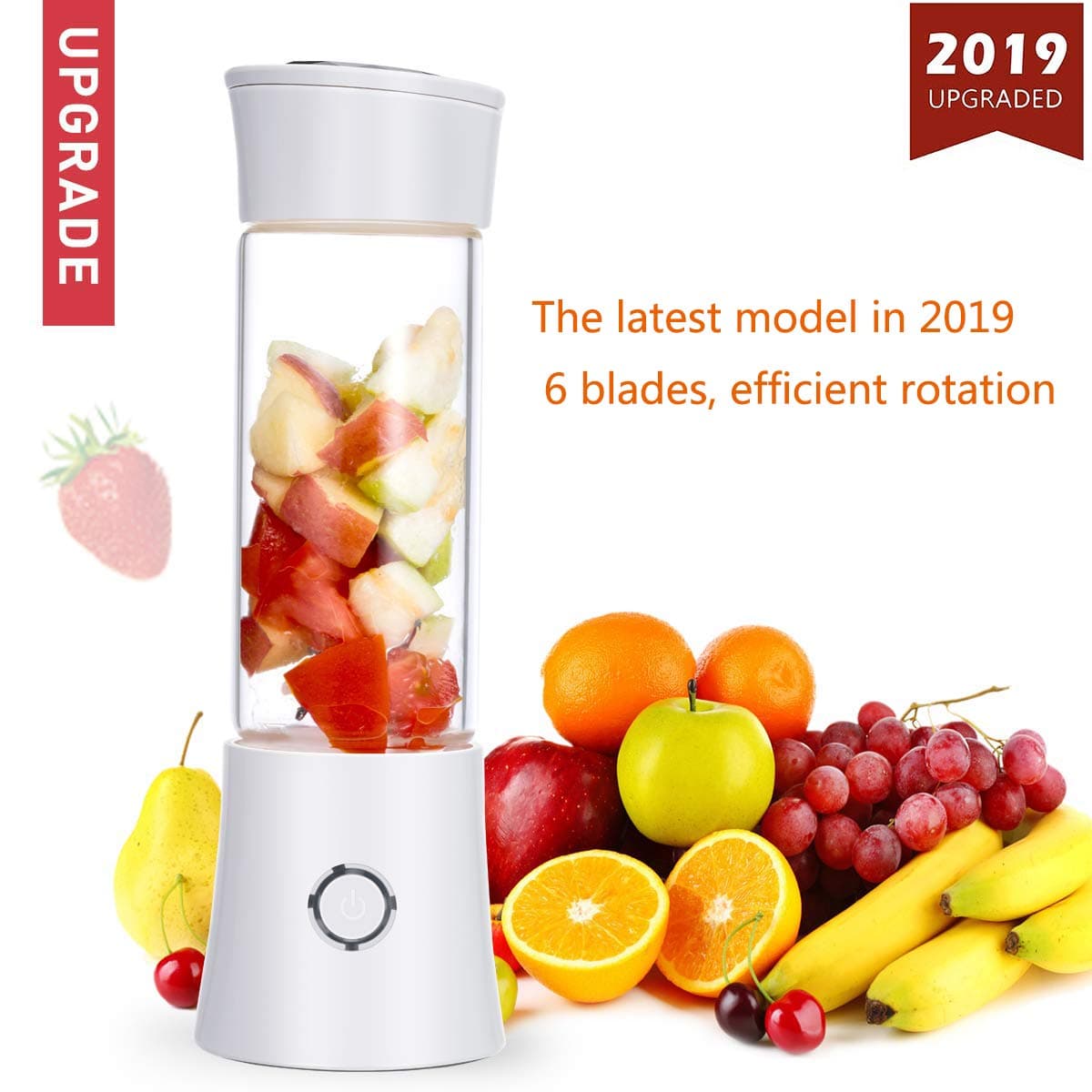 Mini Portable Blender,Household Personal Smoothie Blender Mini Juicer Cup 480ML Fruit Juice with USB Rechargeable and 6 PCS Stainless Steel Blades Ideal for The Gym, Office, School and Home