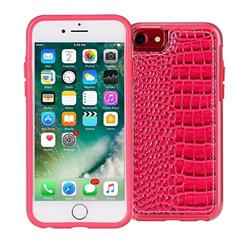 iPhone 7 Leather Case, AMMON Slim Crocodile Phone Case Premium PU Leather Hard Back Case for Girl for Apple iPhone 7 6s 6 (4.7’’) Pink