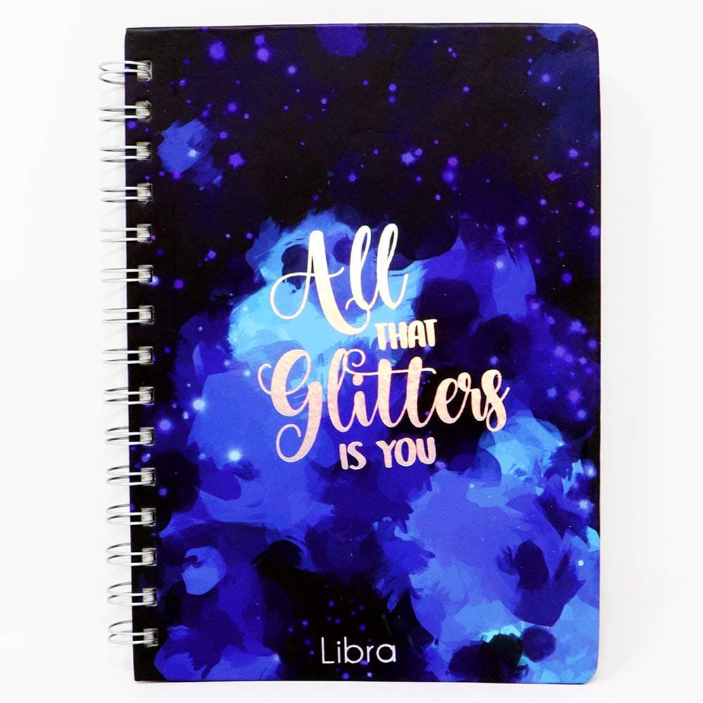POPxo Zodiac Collection - Libra Notebook | Hard Cover, Silver Foil Diary, Ruled, Spiral, A5, 96 Pages | Gifts for Girls