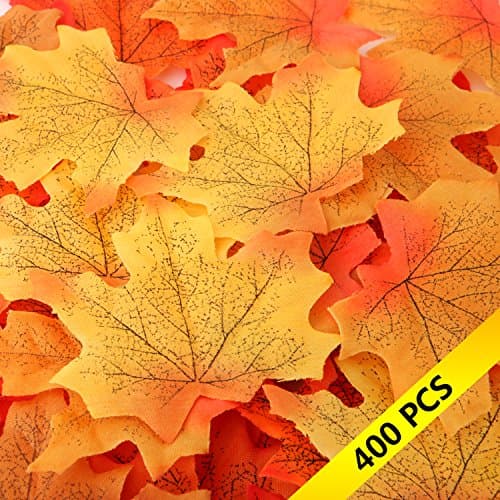 400 Artificial Silk Maple Leaves MerryMore 4 Colors Mixed Fall Colored Silk Maple Leaf Fake Autumn Leaves Leafs for Weddings, Events, Decoration, Autumn &amp; Thanksgiving
