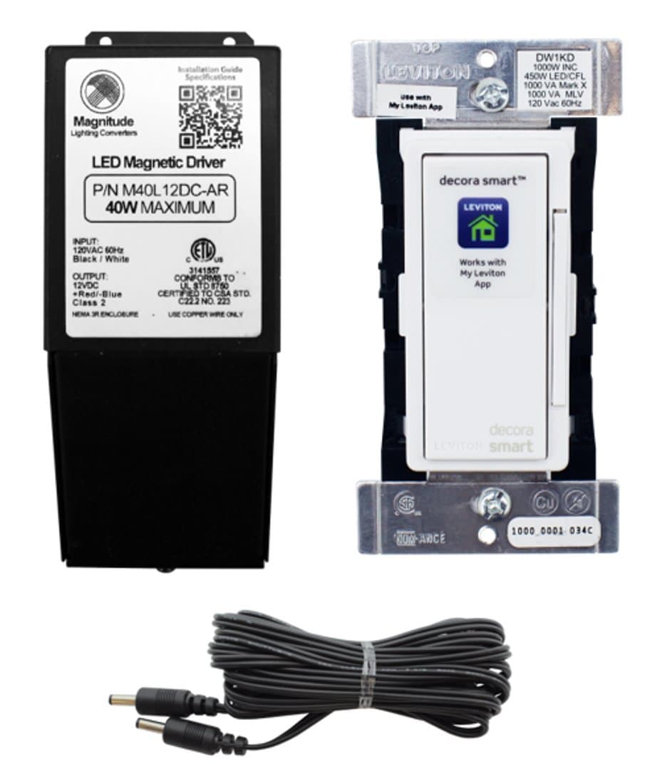 Smart LED light Hardwire Bundle - 40W Magnitude Magnetic Transformer - Leviton Decora Smart Dimmer - 12ft cable - Compatible with Alexa , Google Home - From Inspired LED