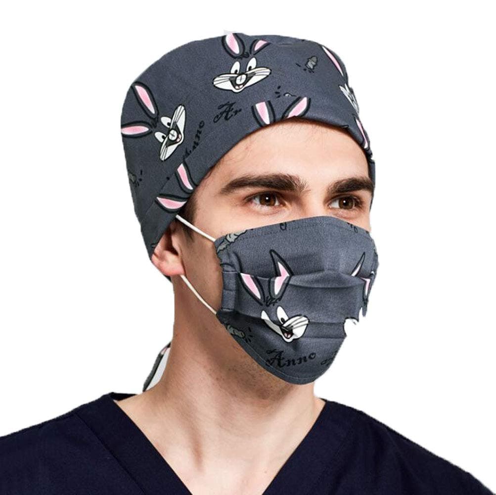 Cute Printed Scrub Caps Sets with Sweatband Surgical Hats Sets Doctor Nurse Working Hats Uniform Cap for Women Men