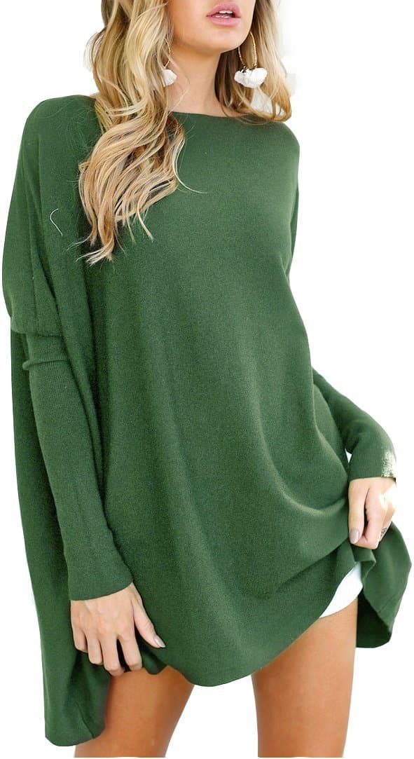 Letsrunwild O-Neck Batwing Long Sleeve Loose Casual Oversized Pullover T-Shirt Tunic Tops For Women Green-M