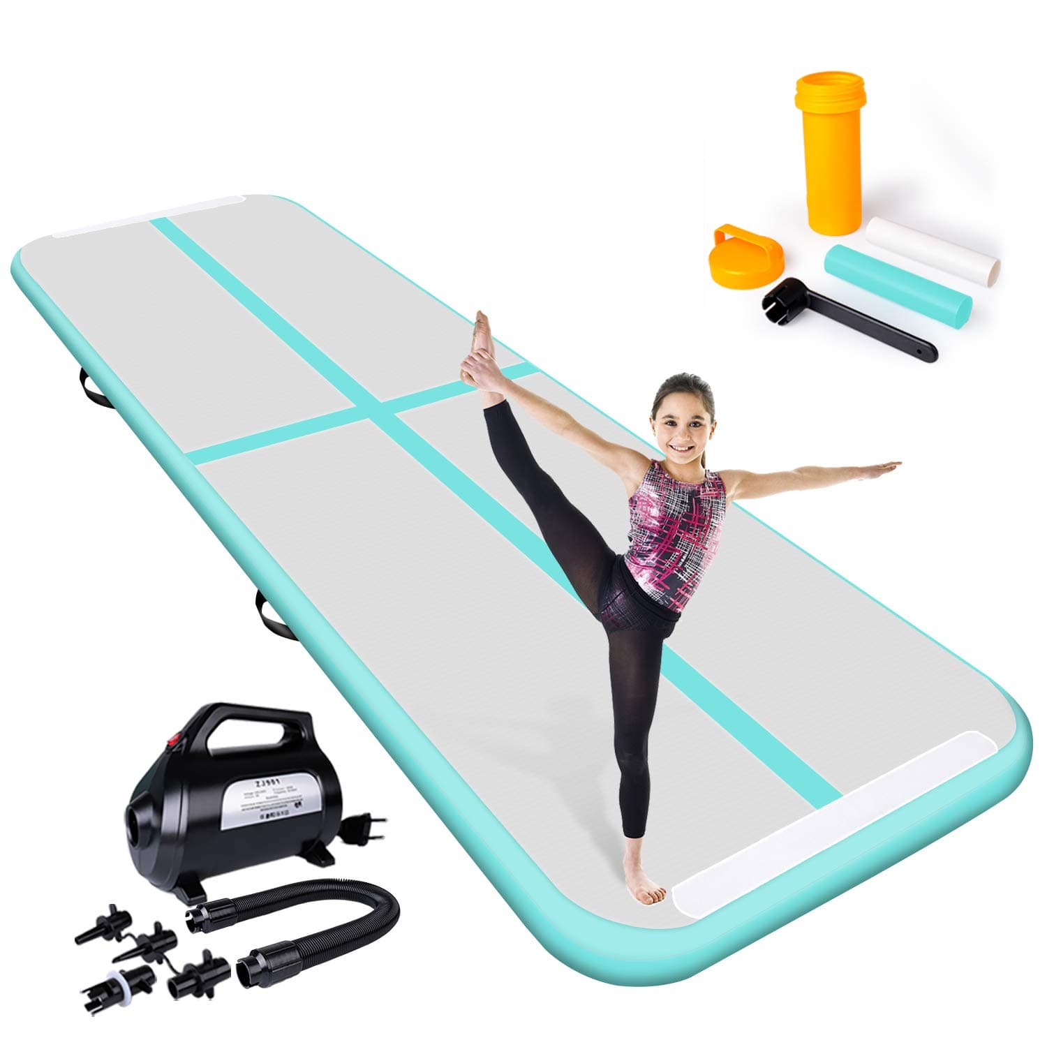 Yikky Airtrack Tumbling Mat 2/3/4/5/6/7/8/9/10/11/12M Inflatable Air Track Gymnastics Tumbling Mat/Yoga/Taekwondo/Water Floating/Camping Training Mat With 500W Electrical Pump